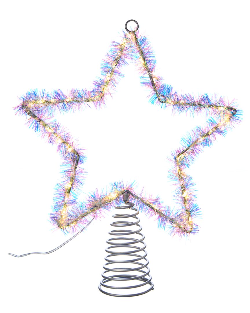 Kurt Adler 12.2in Tinsel Star Tree Top W/ Twinkle Led In White