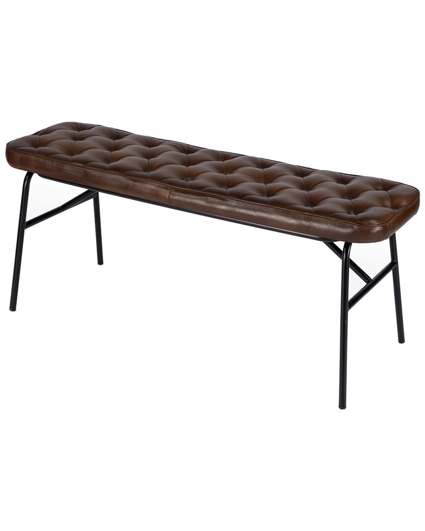 Butler Specialty Company Austin Leather Button Tufted Bench In Brown
