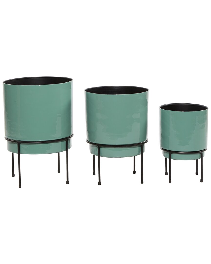 Peyton Lane Set Of 3 Teal Metal Indoor Outdoor Planter With Removable Black Stand