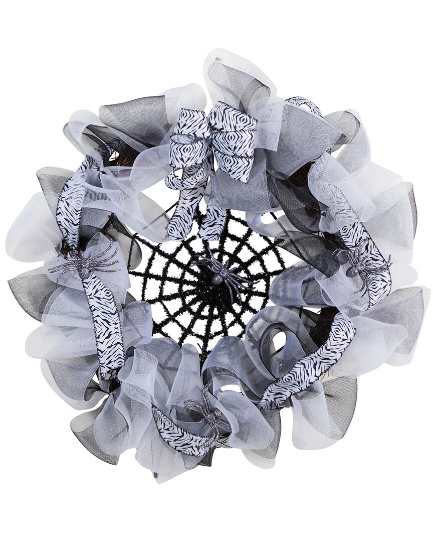Nearly Natural Halloween Spider Web Mesh Wreath 26in. In Black