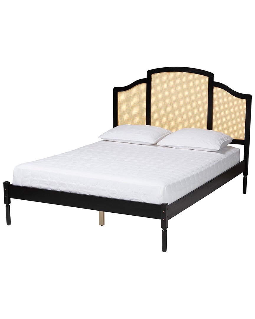 Baxton Studio Librina Classic & Traditional Black Finished Wood Queen Size  Platform Bed With Woven