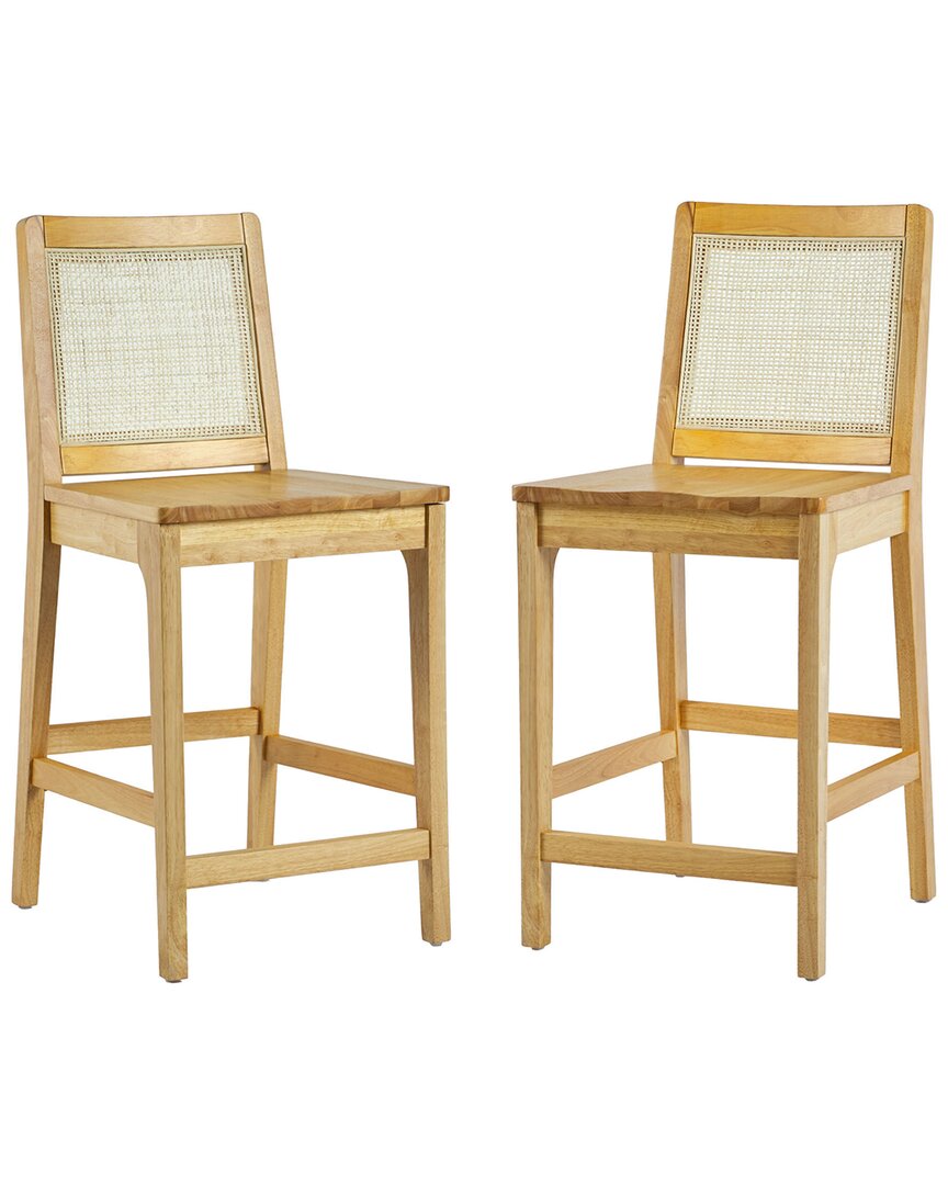 WALKER EDISON WALKER EDISON SET OF 2 TRANSITIONAL SOLID WOOD & RATTAN COUNTER STOOLS