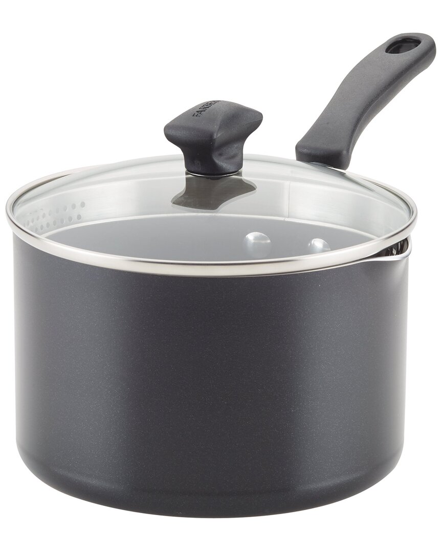 Farberware Cookstart 3 Qt. Covered Straining Sauce Pan In Black
