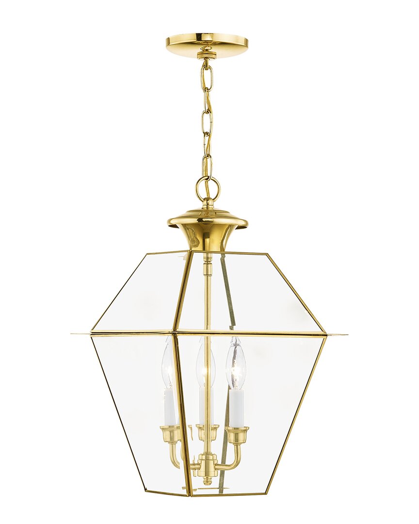 Livex Lighting 3-light Polished Brass Outdoor Pendant Lantern