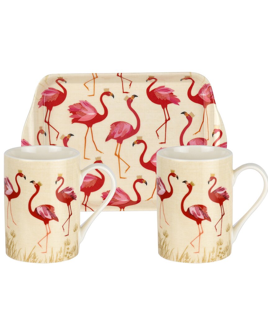 Pimpernel Sara Miller London For  Set Of 2 The Flamingo Collection Mugs & Tray In White