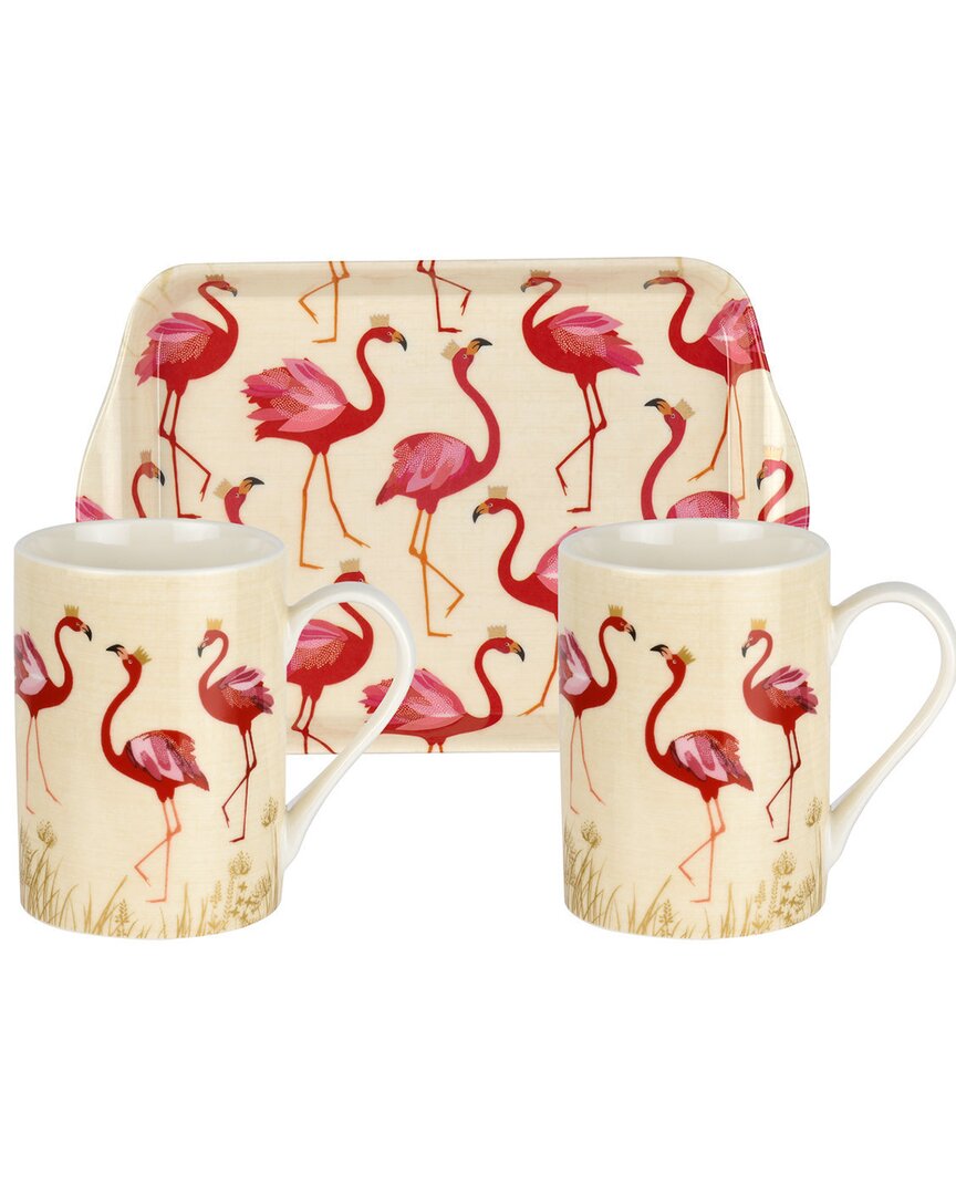 Pimpernel Sara Miller London For Set Of 2 The Flamingo Collection Mugs & Tray In White