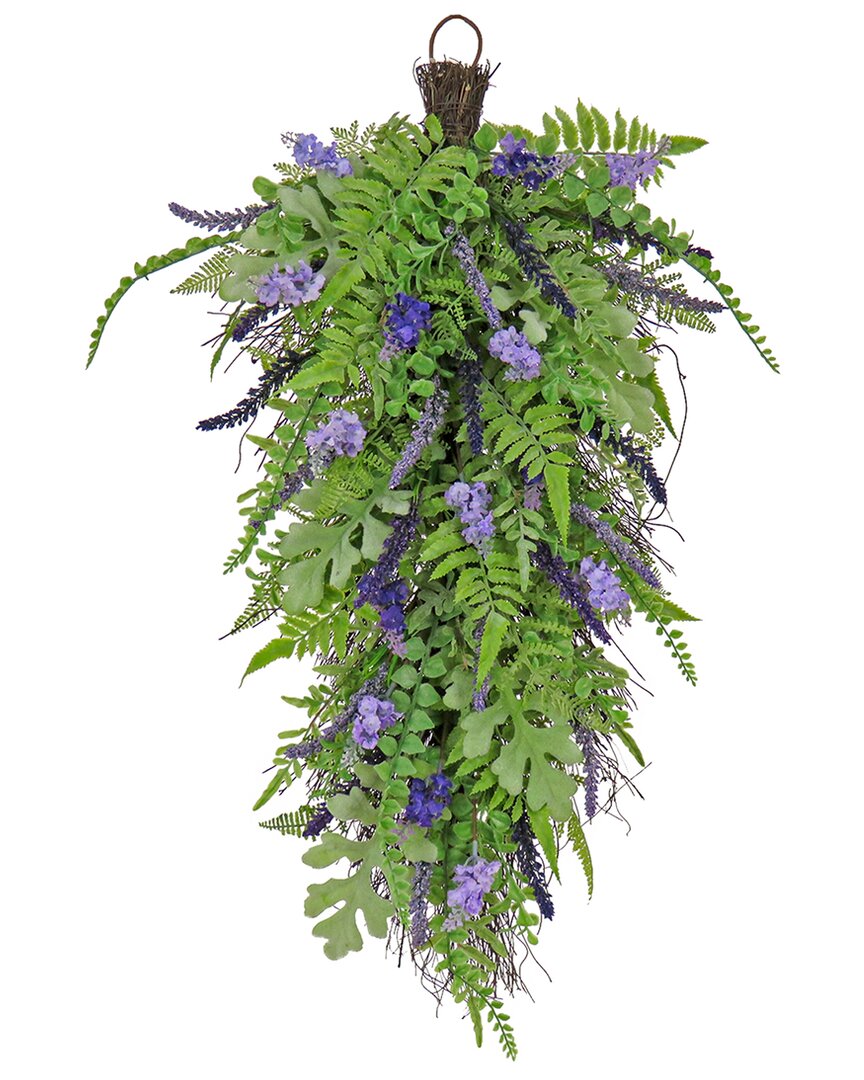 National Tree Company 30in Fern And Astilbe Flowers Teardrop In Purple