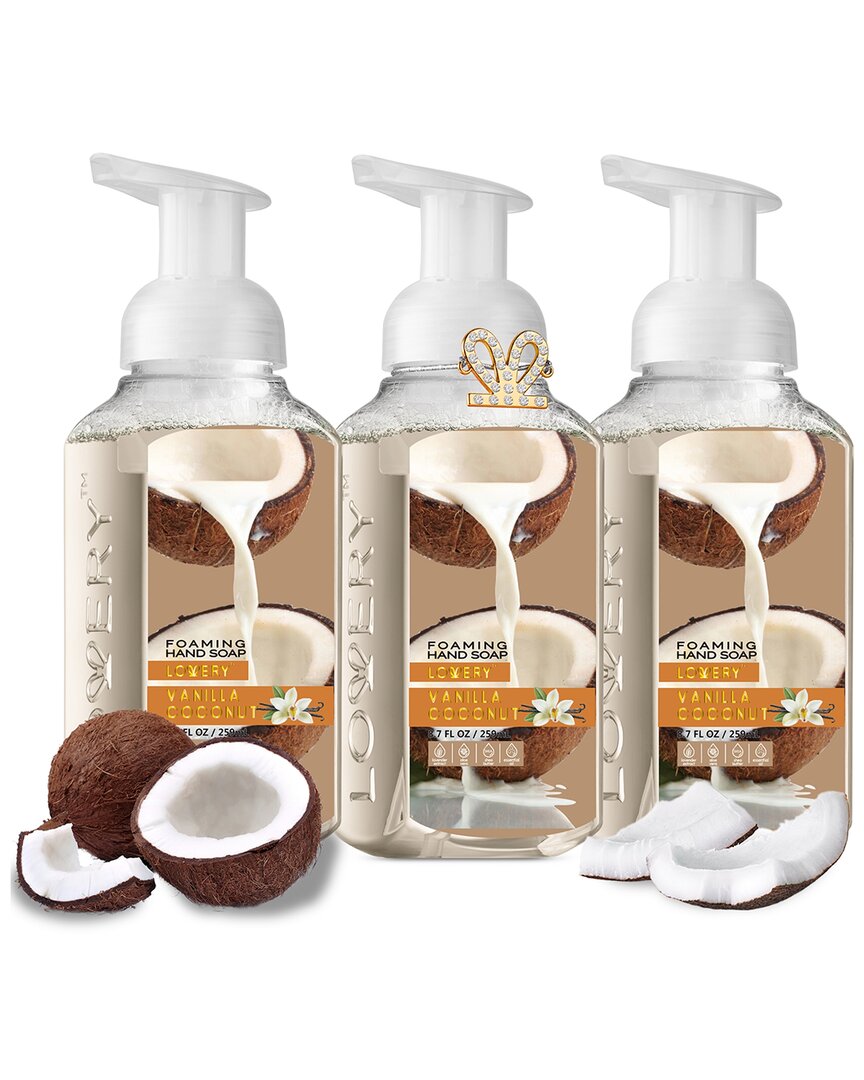 Lovery Set Of 3 Foaming Hand Soaps In Vanilla Coconut, Alcohol Free Hand Wash In Brown