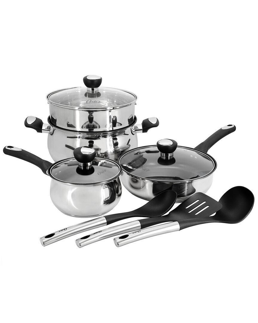Oster Baldwyn 10pc Stainless Steel Cookware & Utensil Set In Silver