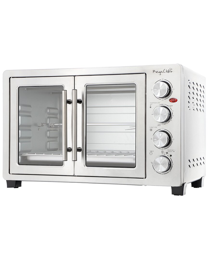 Megachef 25 Liter Electric French Door Countertop Oven With Rotisserie Set In Silver