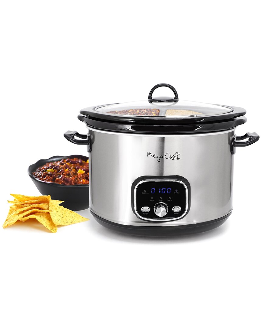 Megachef 5.6qt + 2.5qt Split Stainless Steel Electric Slow Cooker In Silver
