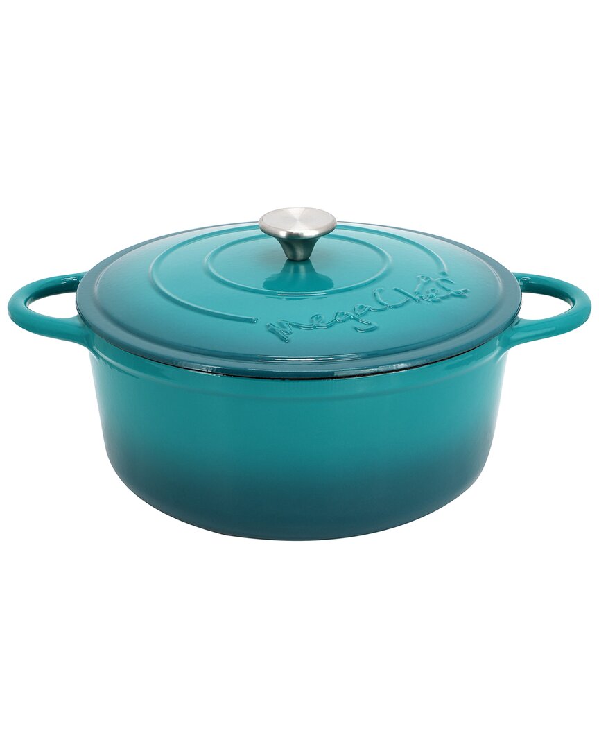 Megachef 6.35qt Teal Round Enameled Cast Iron Dutch Oven In Blue