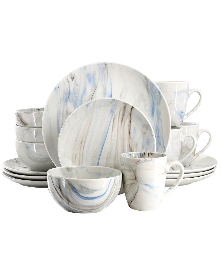 Elama Fine Marble 16pc Porcelain Dinnerware Set In Blue