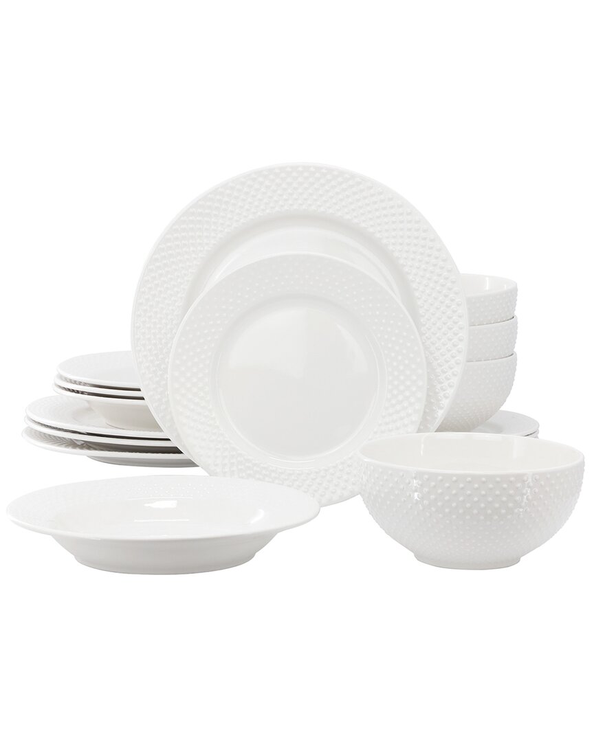 Elama Kim 16pc Hobnail Porcelain Dinnerware Set In White