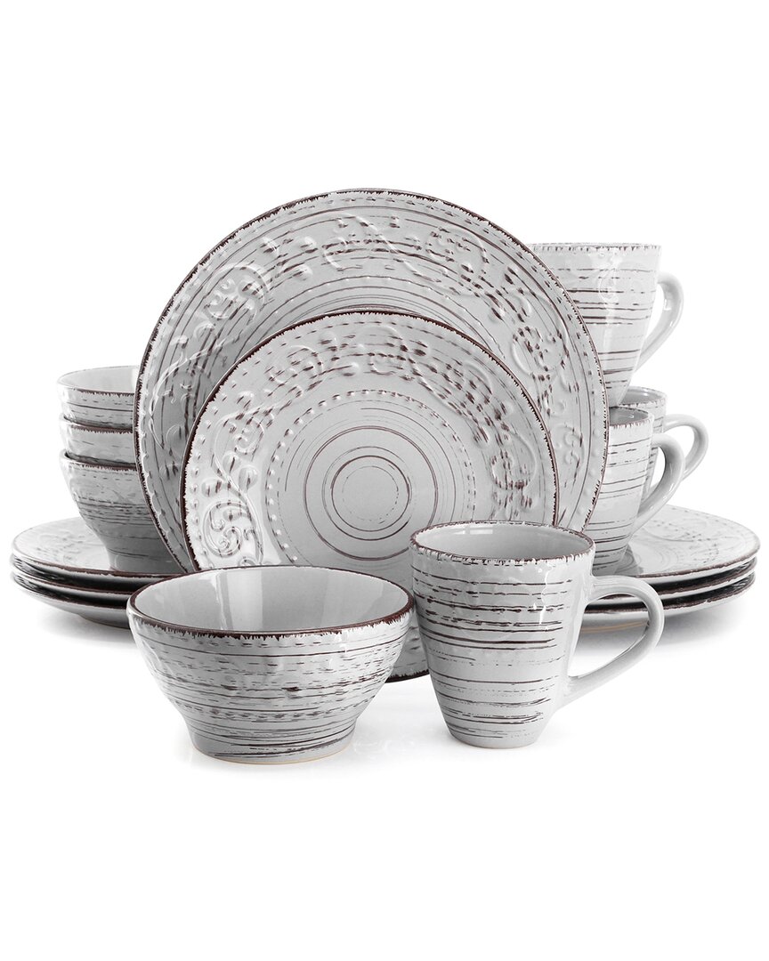 Elama Malibu Calcite 16pc Dinnerware Set In White