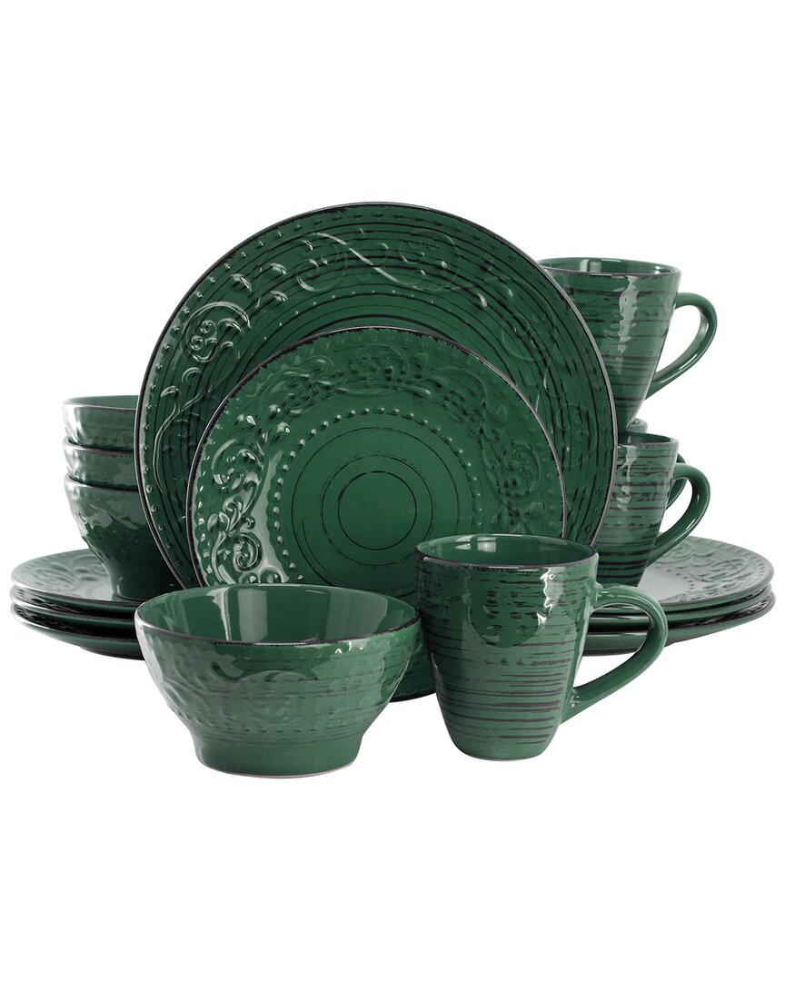 Elama Malibu Sea Glass 16pc Green Dinnerware Set In Green