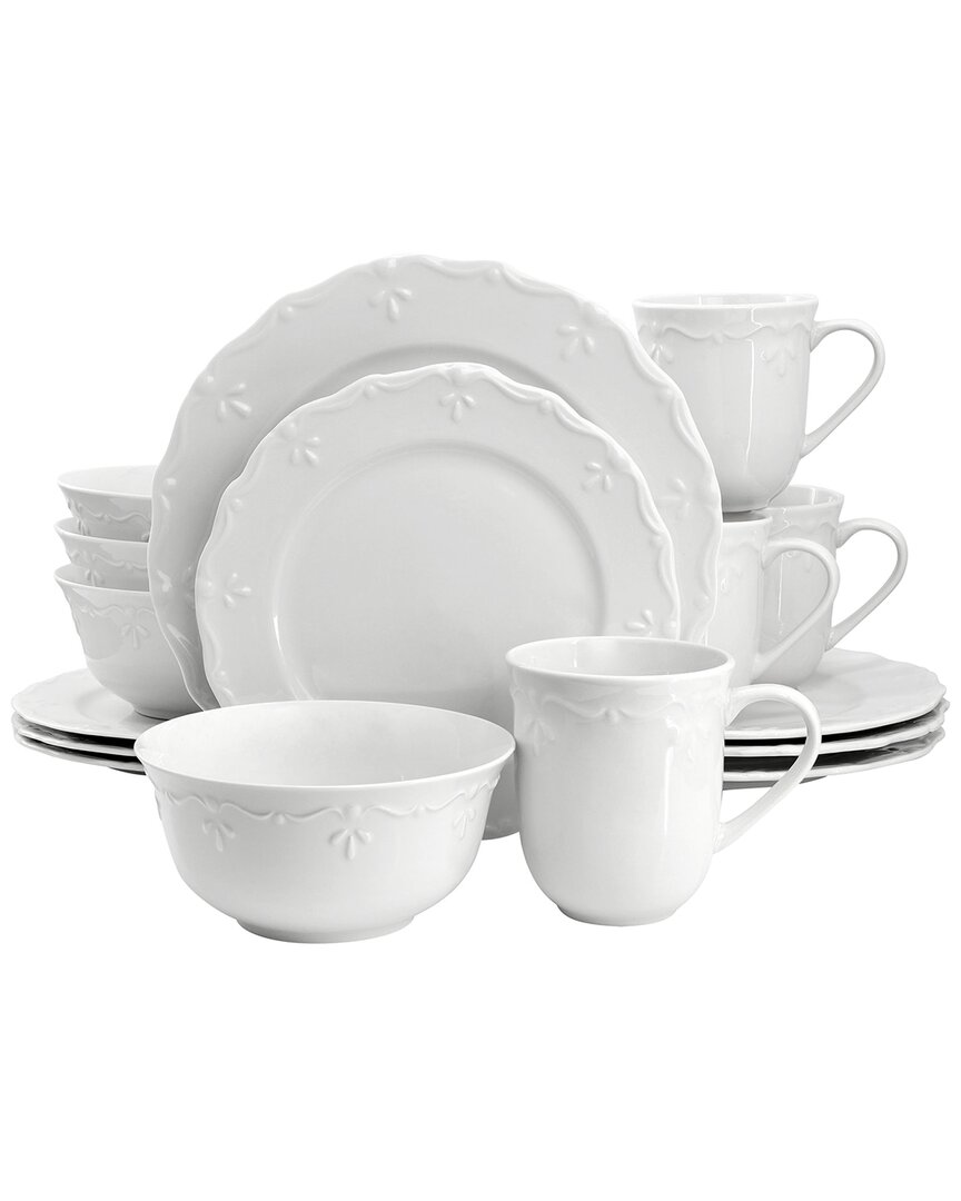 Elama Henryi 16pc Porcelain Dinnerware Set In White