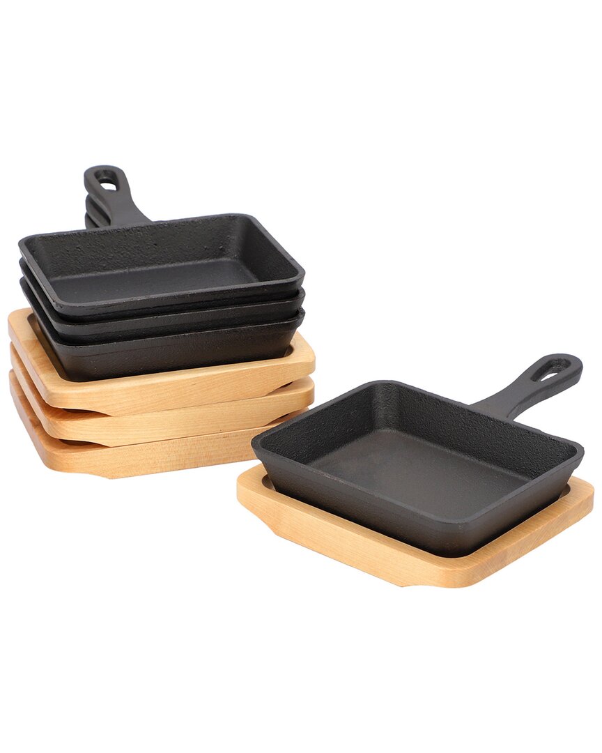 Megachef 6pc Mini Cast Iron Square Pan With Wood Tray In Black