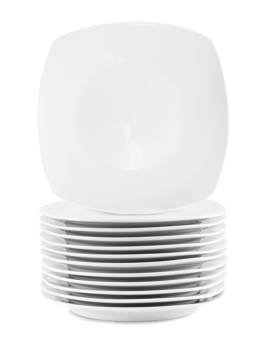 Elama 12pc Square Porcelain Large Dinner Plates In White