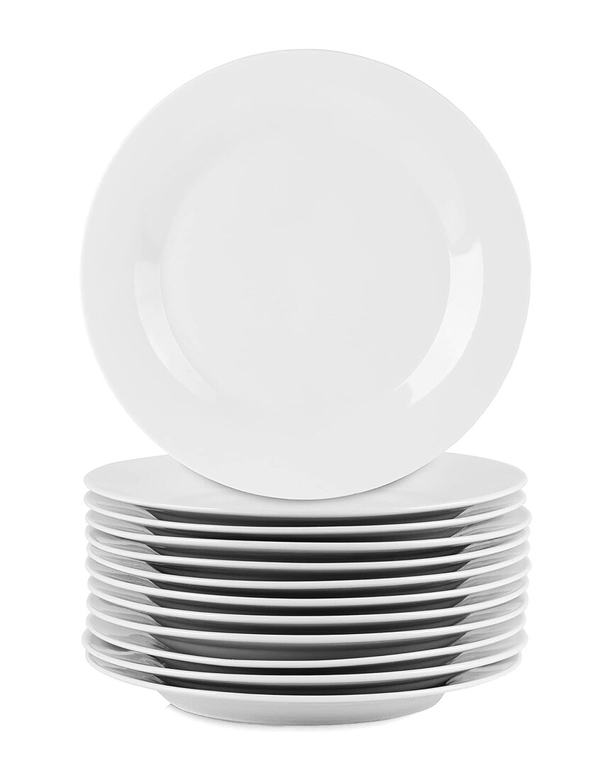 Elama Porcelain 12pc Large Round Dinner Plate Set In White