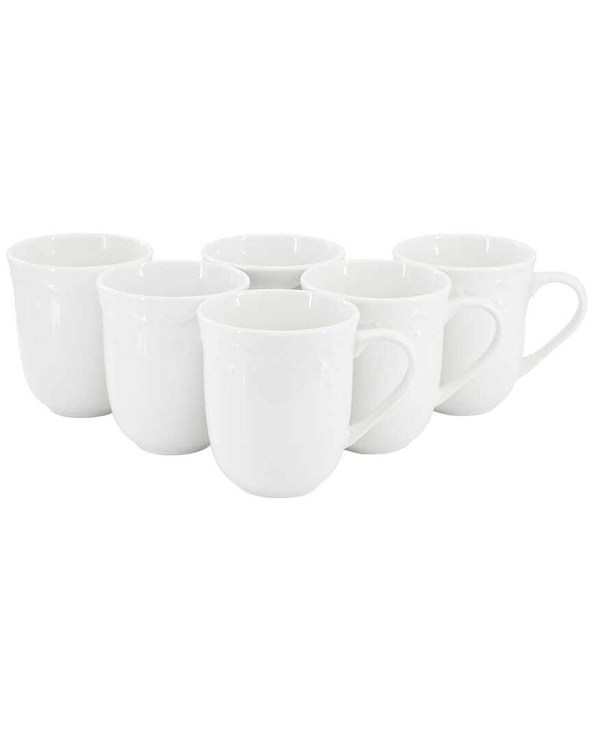 Elama Henryi 6pc 12oz Porcelain Mug Set In White