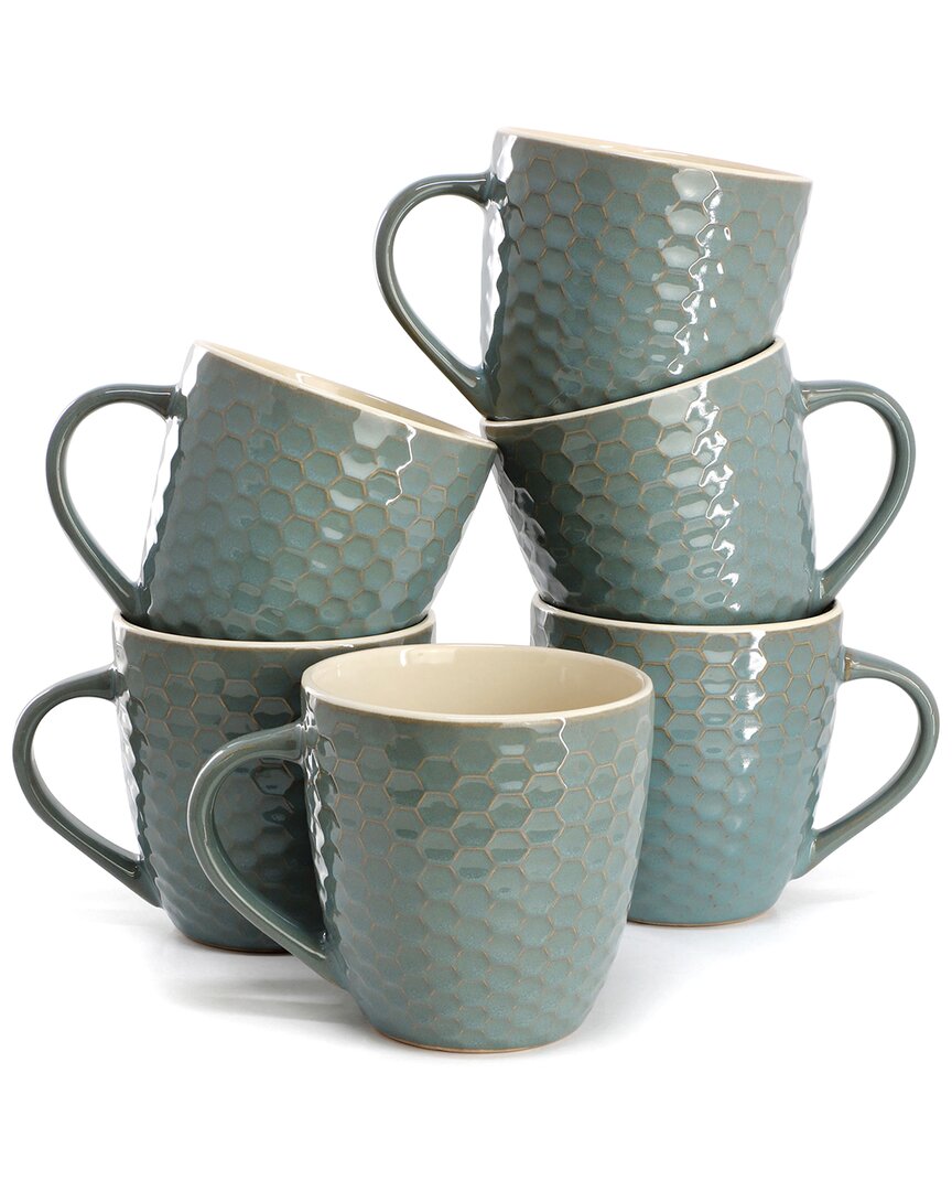 Elama Honeycomb 6pc Turquoise Mug Set In Blue