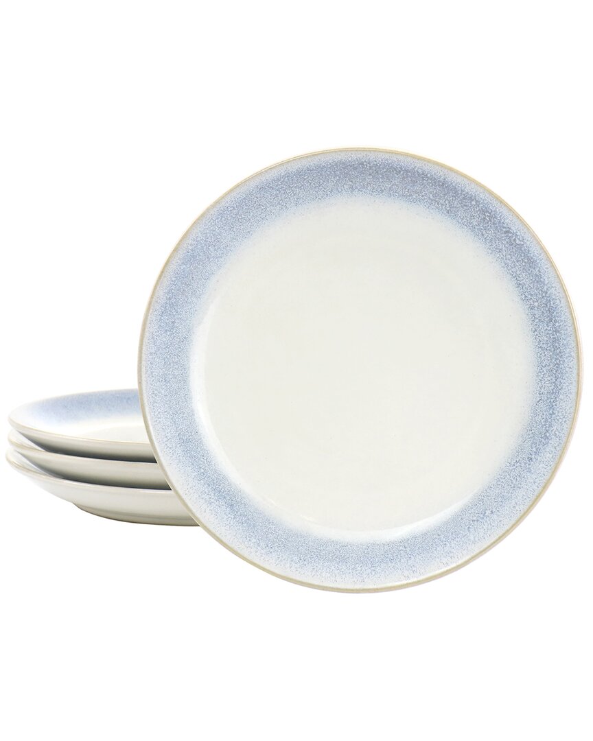 Martha Stewart Blue Rim 4pc 8.25in Round Dessert Plate Set In White