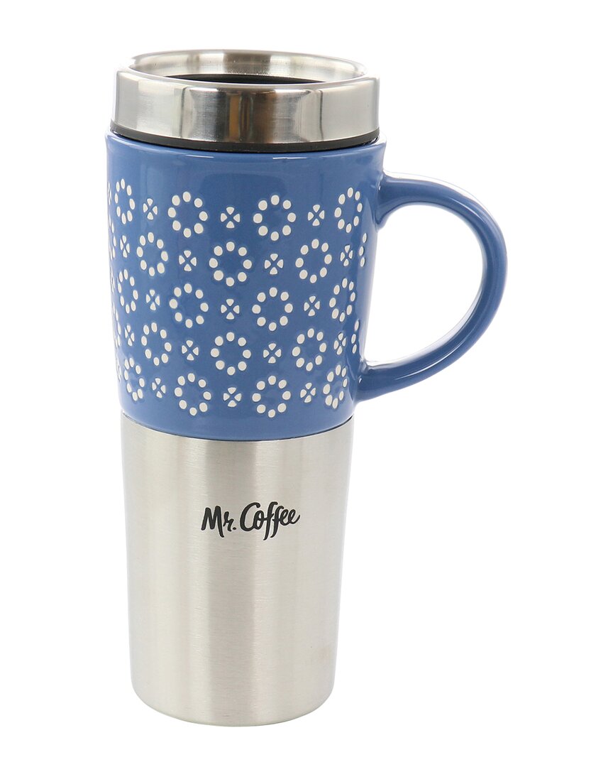 Mr Coffee Mr. Coffee Travertine 16oz Stainless Steel Travel Mug With Lid In Blue