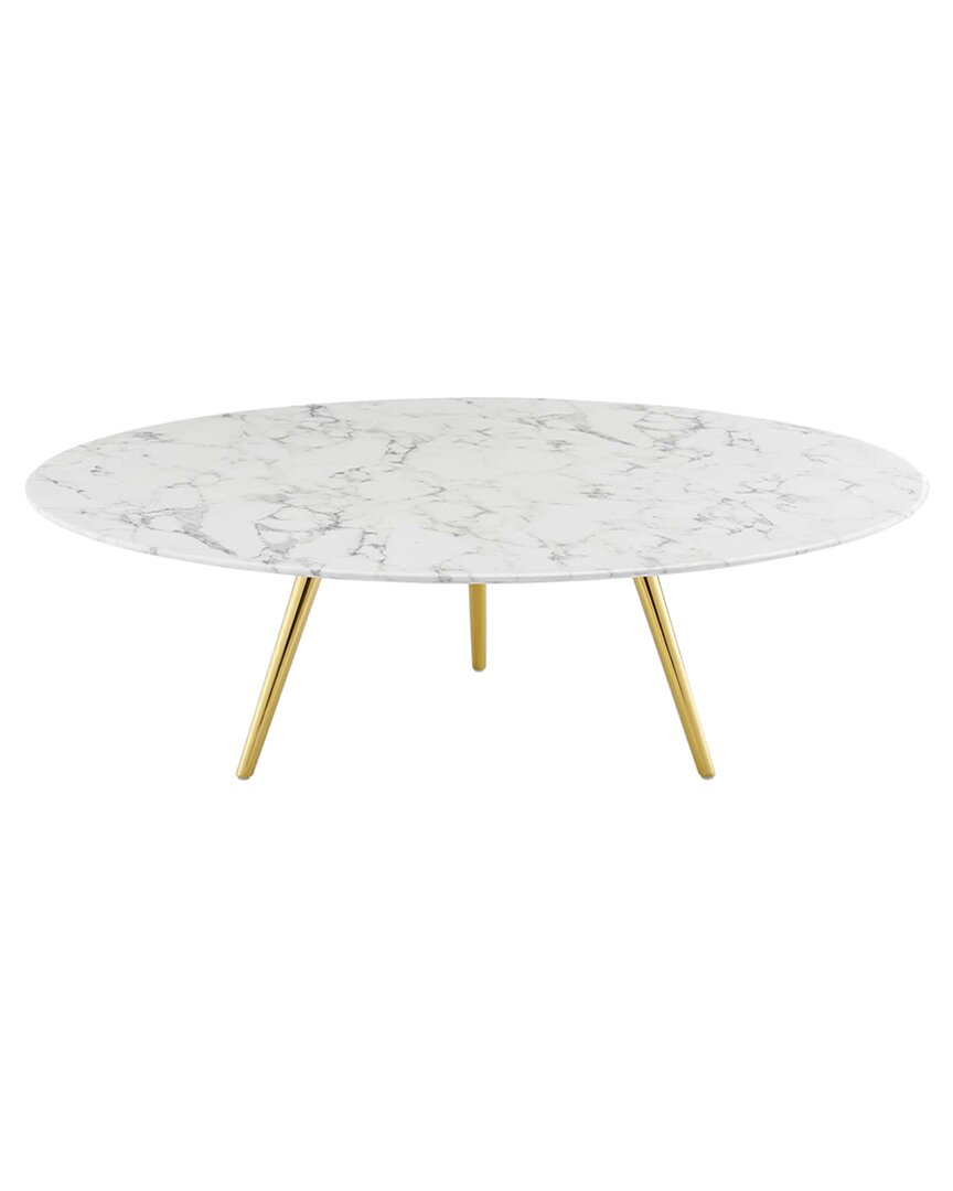 Modway Lippa 47in Round Artificial Marble Coffee Table With Tripod Base In Gold