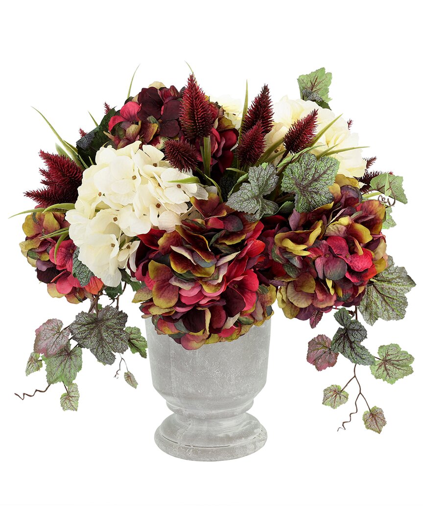 Creative Displays Modern Fall Centerpiece With Red Hydrangeas & Ivy In Stone  Pot In Red
