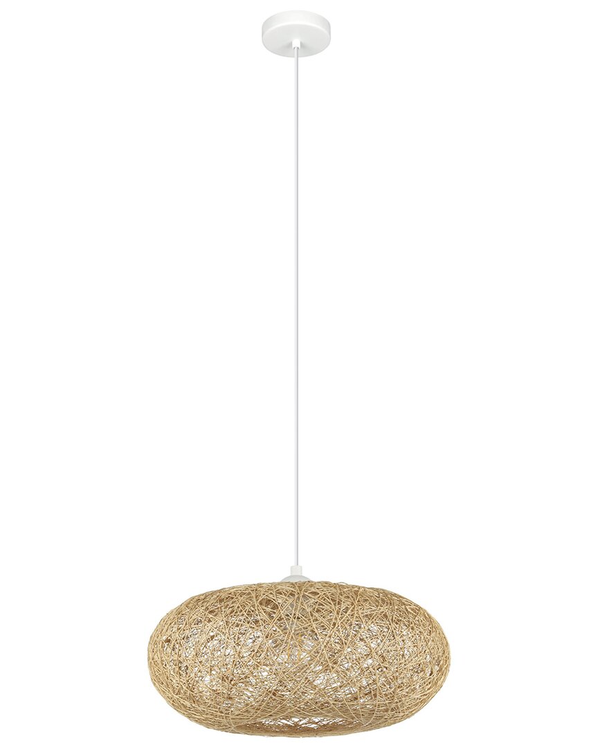 Eglo Campilo 1 Light Pendant With White Finish & Beige Treaded Shade