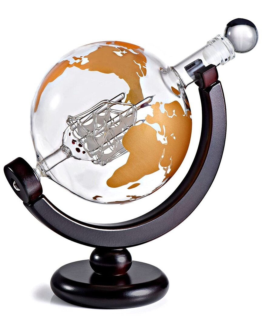 Alice Pazkus Colored Globe Decanter On Wood Base In Clear