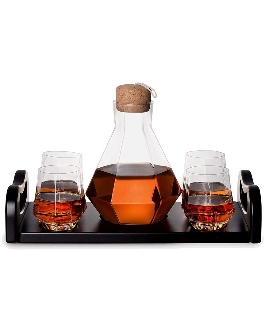 Alice Pazkus Diamond Decanter With Wood Tray In Clear