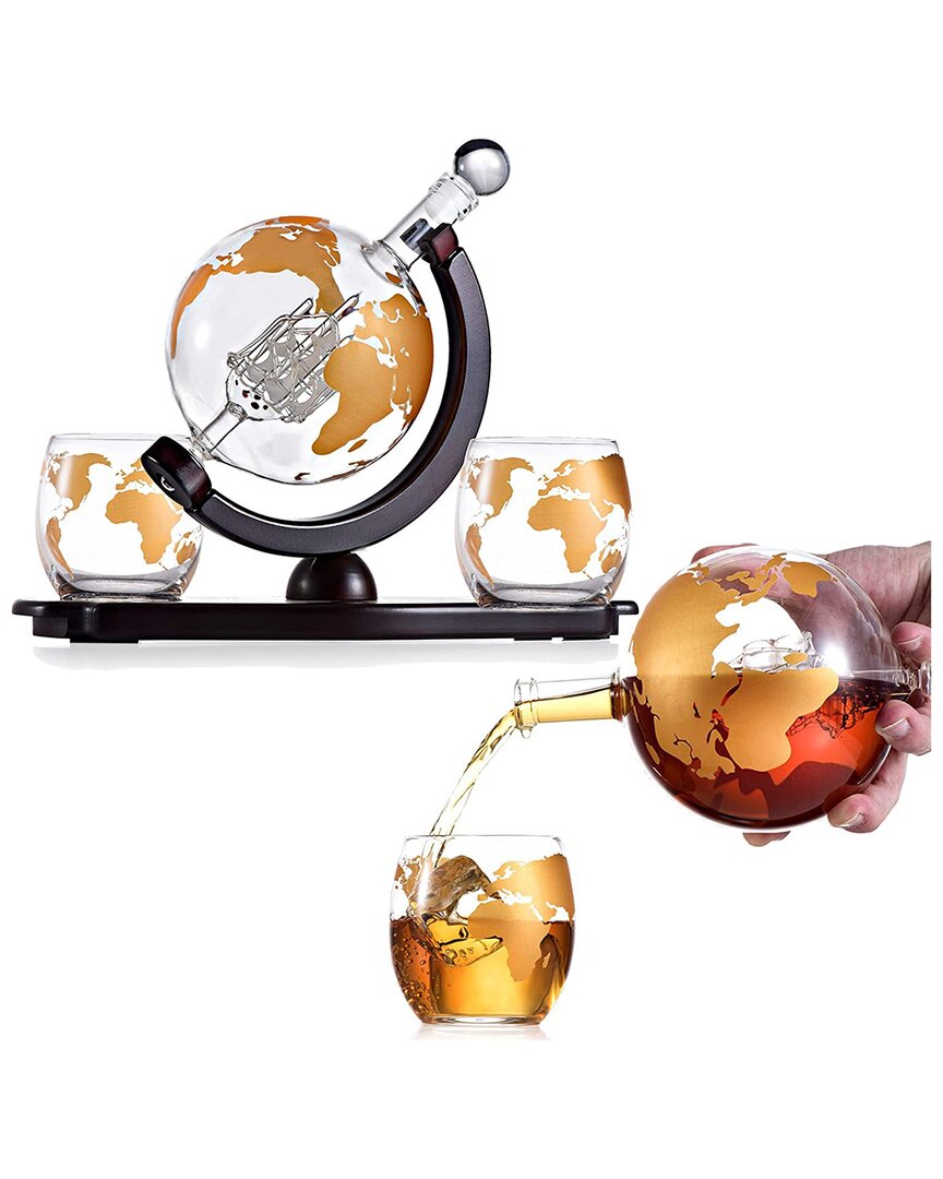 Alice Pazkus Globe Decanter With 2 Globe Glasses In Clear
