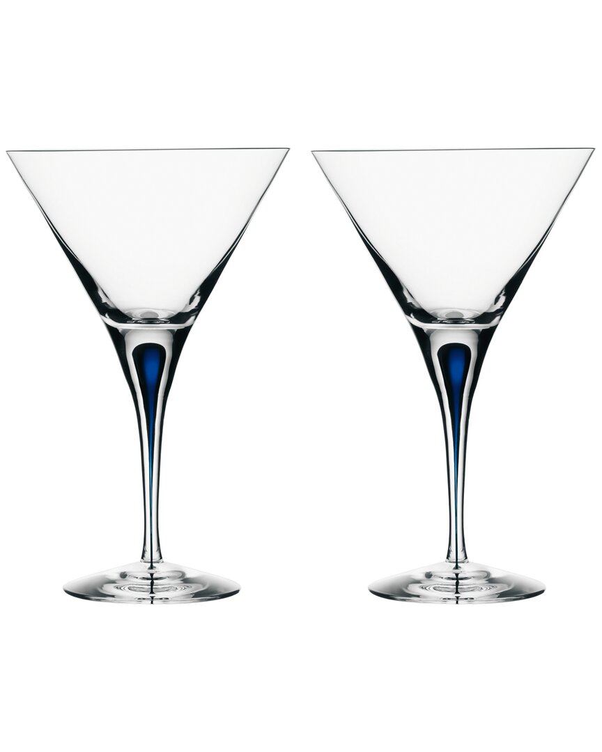 Orrefors Set Of 2 Intermezzo Martini Glasses In Blue