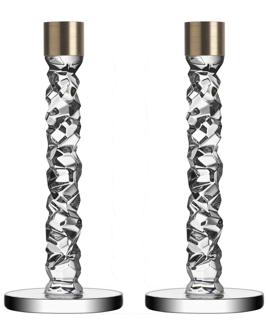 Orrefors Set Of 2 Small Carat Candlesticks In Yellow