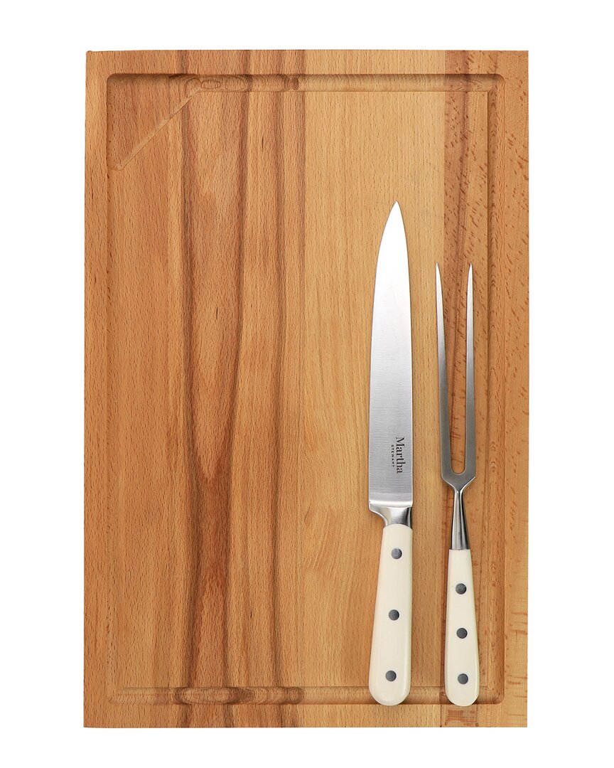 Martha Stewart Goswell 3pc Carving Board And Cutlery Set In Cream