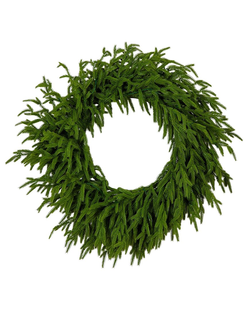 Nearly Natural 24in. Pre-lit Artificial Real Touch Norfolk Island Pine Wreath In Green