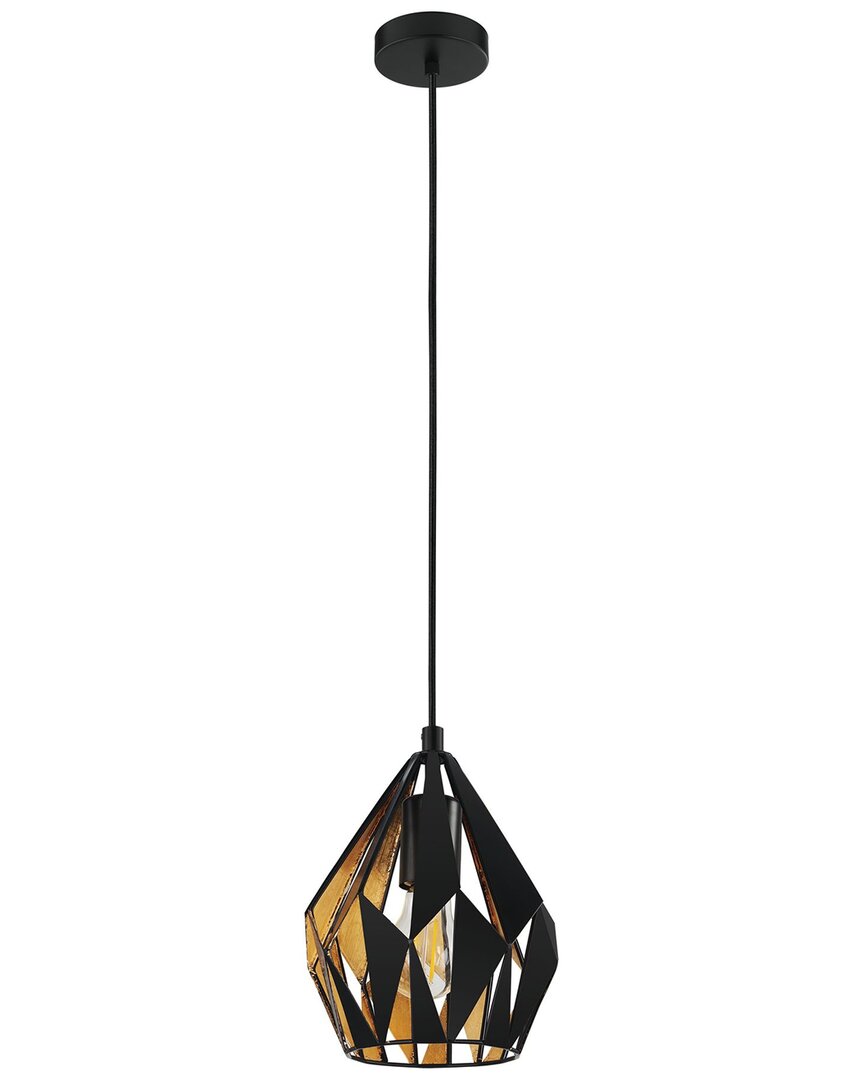 Eglo Carlton 1 Light Pendant With Black Finish & Black With Gold Leaf Interior Geometric Metal Shade