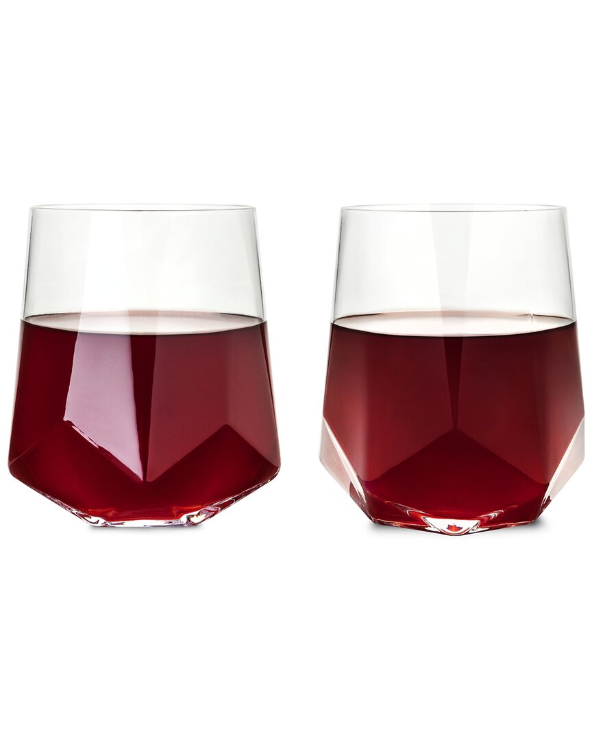 Viski Raye Set Of 2 Faceted Crystal Wine Glass