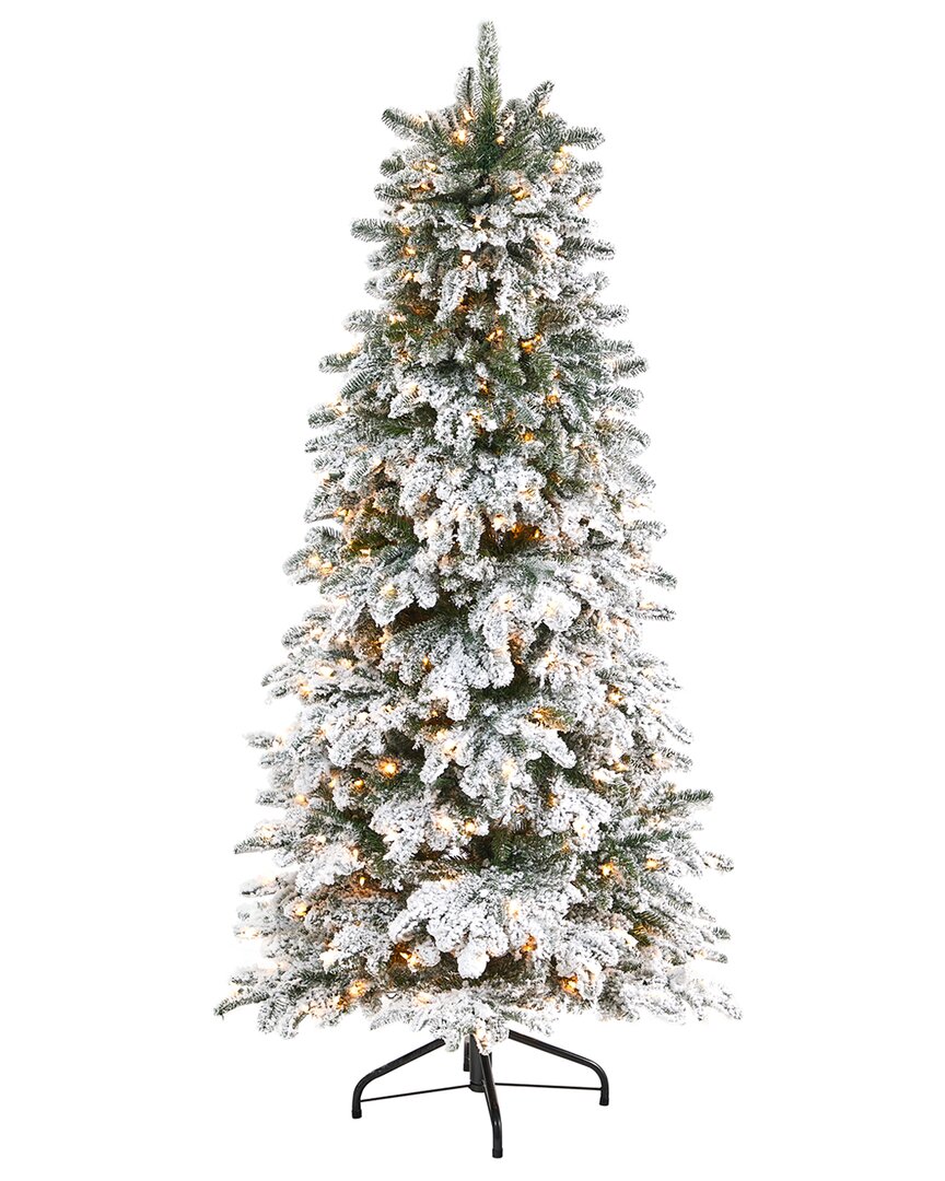 Nearly Natural 6ft. Flocked North Carolina Fir Artificial Christmas Tree In Green