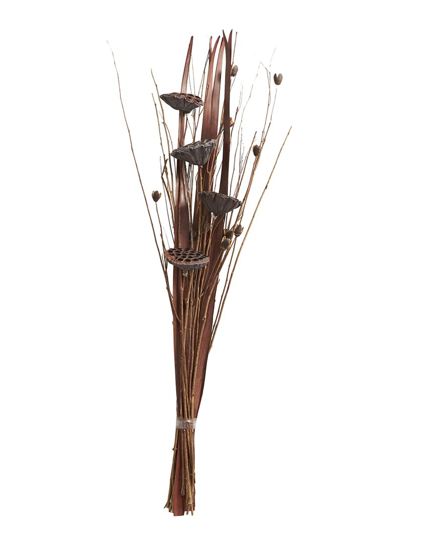 Peyton Lane Lotus Flower Brown Dried Plant Handmade Tall Bouquet Natural Foliage