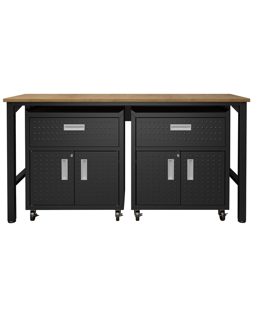 Shop Manhattan Comfort 3pc Fortress Mobile Space-saving Garage Cabinet And Worktable 4.0 In Grey