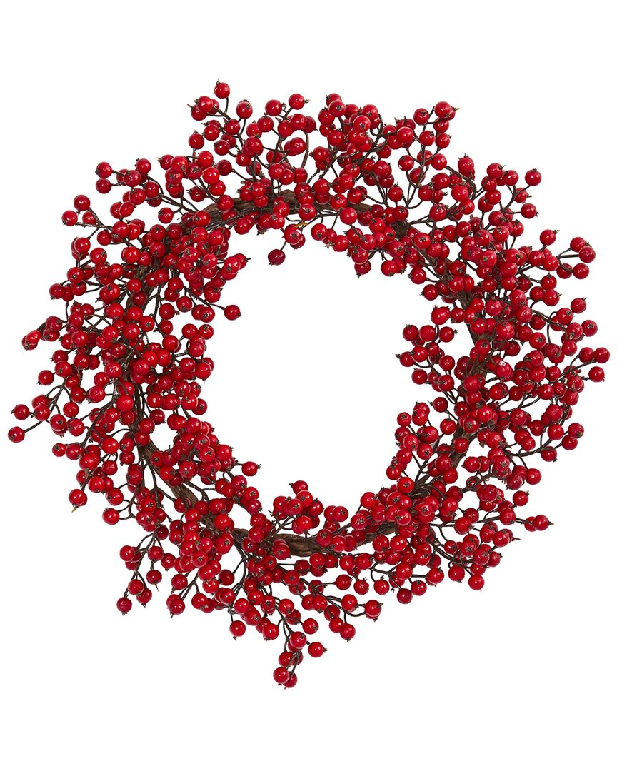 Nearly Natural 22in Berry Artificial Wreath In Red
