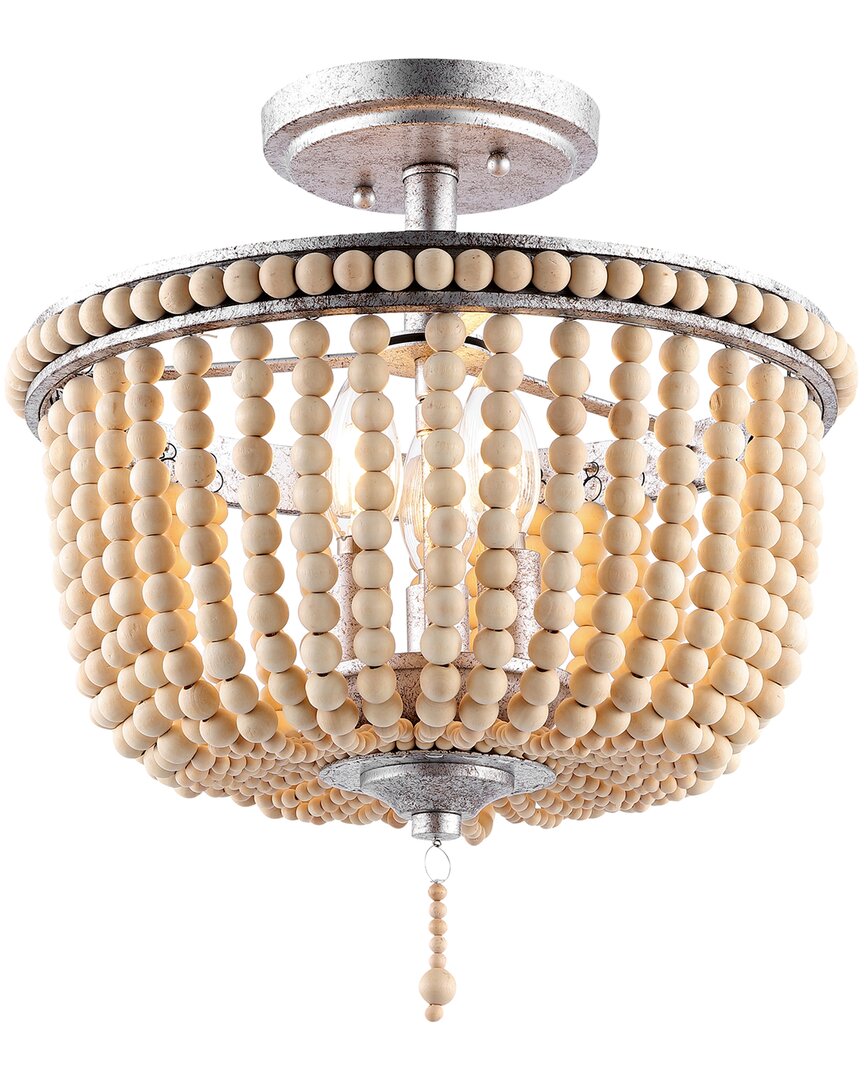 Jonathan Y Allie 14in 3-light Wood Bead/led Semi Flush Mount In Silver