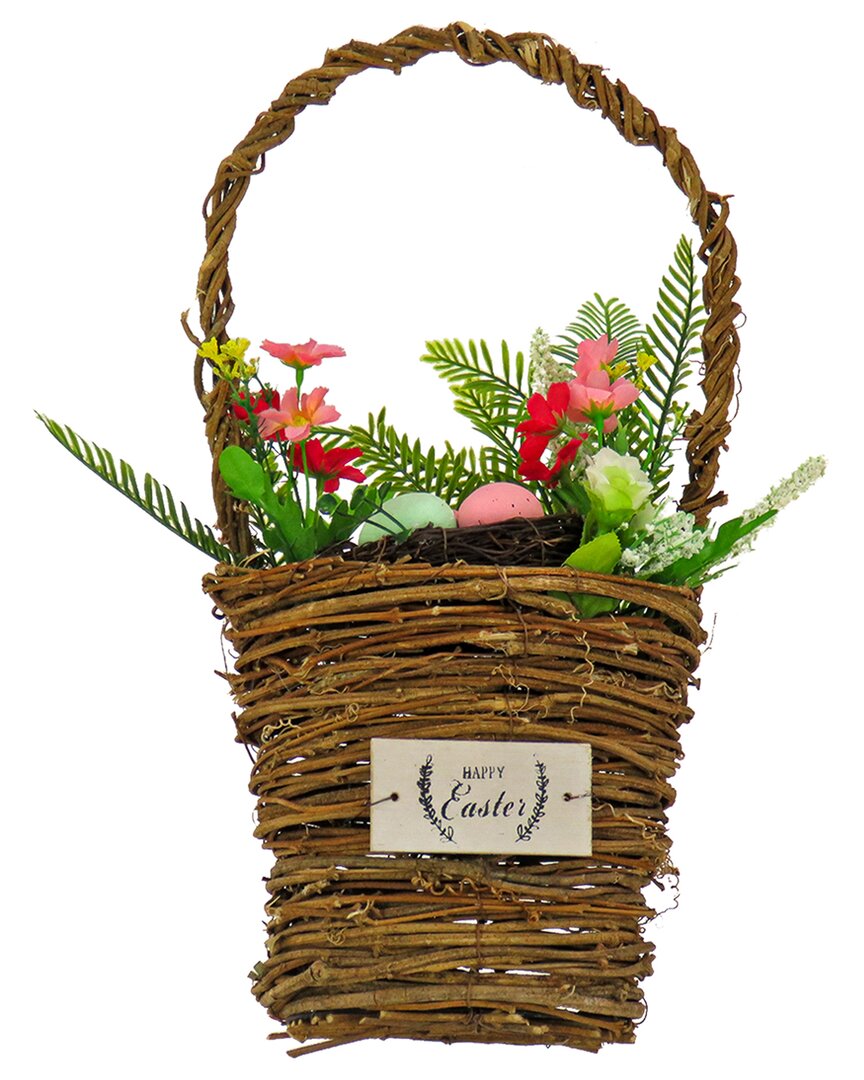 National Tree Company 15in Easter Floral Wall Basket In Brown