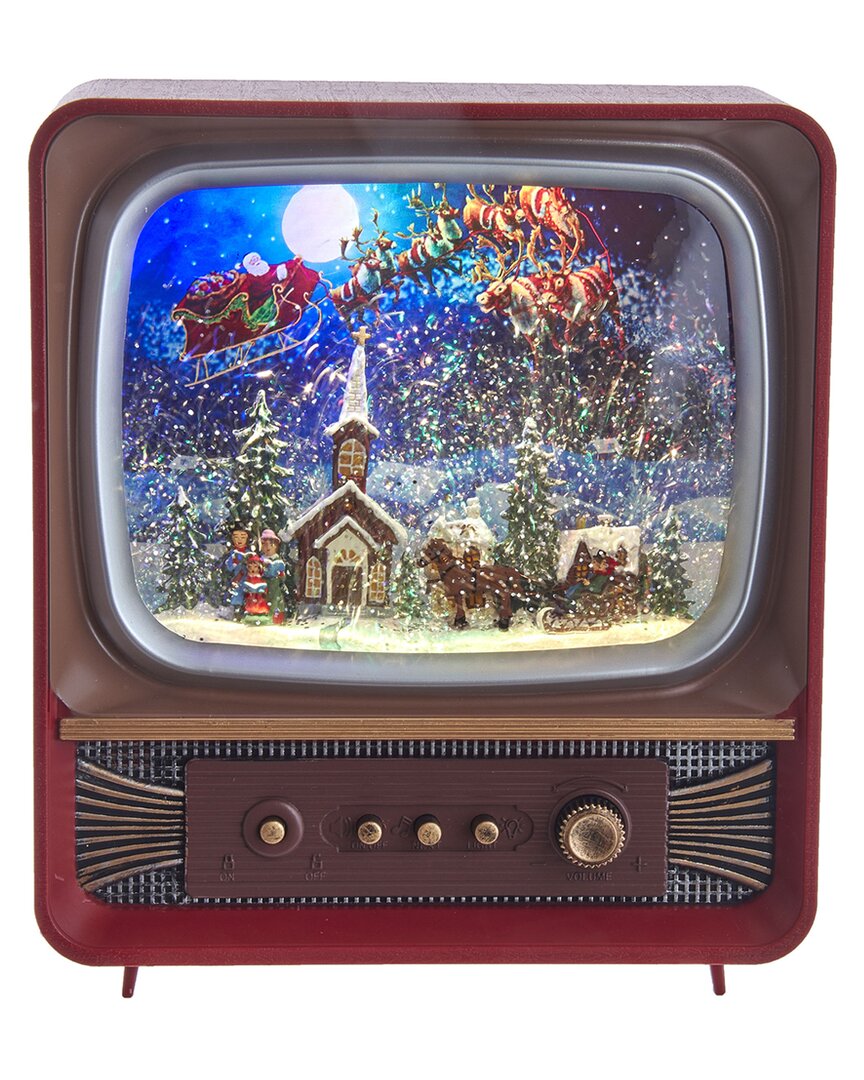 Kurt Adler 10in Battery-operated Musical Water Santa Tv Lantern In Brown