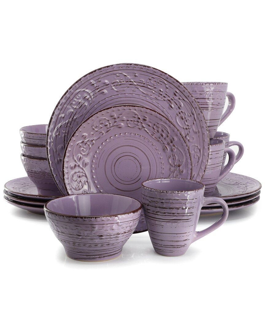 Elama Malibu Mica 16pc Stoneware Dinnerware Set In Purple