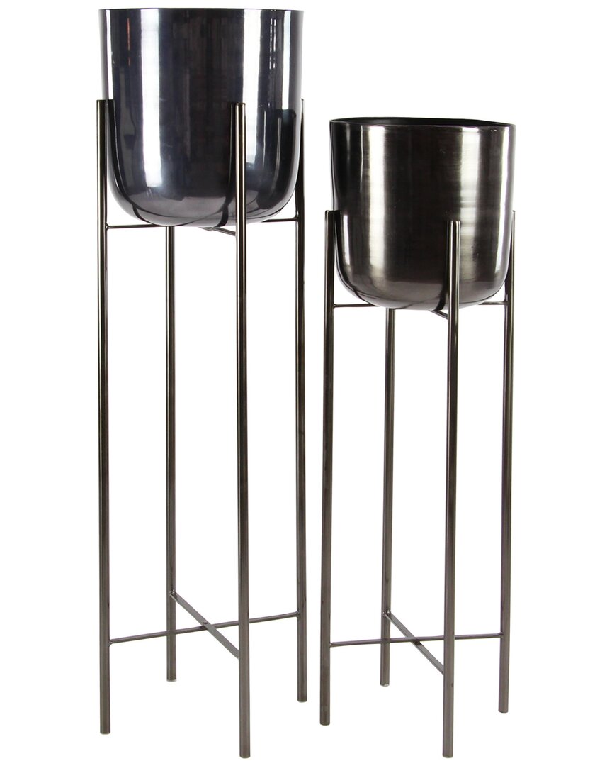 Shop Cosmoliving By Cosmopolitan Set Of 2 Metal Dome Planters With Stands In Black