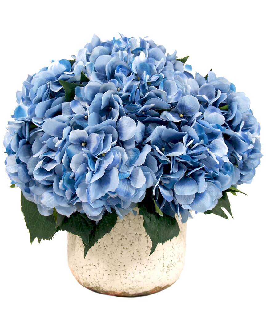 Creative Displays Blue Hydrangea Floral Arrangement In A Ceramic Vase In Cream